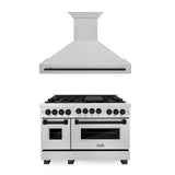 ZLINE 48" Autograph Edition Kitchen Package with DuraSnow Stainless Steel Gas Range and Range Hood with Matte Black Accents (2AKPR-RGSRH48-MB)