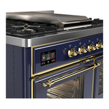 ILVE UMD40FNR3MBGLP Majestic III 40 inch Dual Fuel Range with 6 Burners and Griddle, Dual Function Burner up to 25,000 BTU (Liquid Propane, Triple Glass Door, Midnight Blue, Brass)