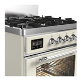 ILVE UM30NR3AWC Majestic III 30 inch Dual Fuel Range with 5 Black Brass Burners, Dual Function Burner up to 25,000 BTU (Natural Gas, Triple Glass Door, Antique White, Chrome)