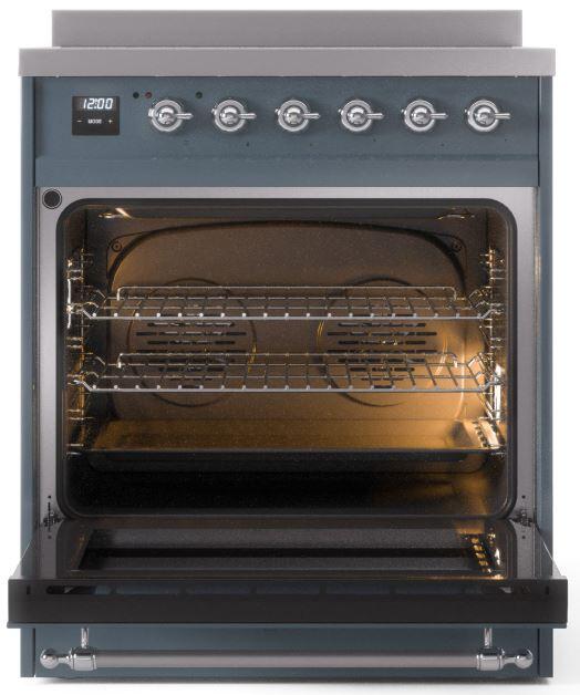 Nostalgie II 30 Inch Electric Freestanding Range in Blue Grey with Chrome Trim