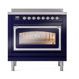 ILVE UNI366NMPMBC Nostalgie II Noblesse 36 inch Induction Range (Triple Glass Door, Midnight Blue, Chrome)