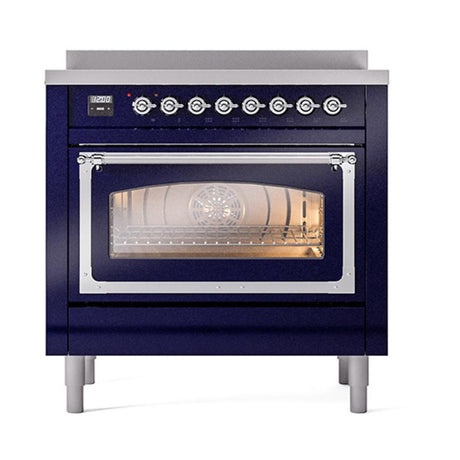 ILVE UNI366NMPMBC Nostalgie II Noblesse 36 inch Induction Range (Triple Glass Door, Midnight Blue, Chrome)