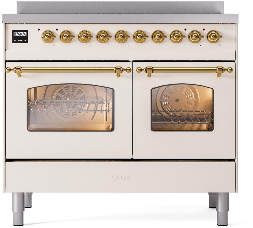 Nostalgie II 40 Inch Electric Freestanding Range in Antique White with Brass Trim