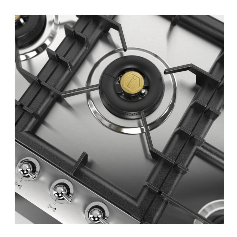 ILVE UHCPT125NSSCLP Nostalgie II 48 inch Built-In Gas Cooktop with Total Black Brass Burners, in Stainless Steel (6 Sealed Burners, Liquid Propane, Chrome)