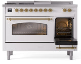 Nostalgie II 48 Inch Dual Fuel Natural Gas Freestanding Range in White with Brass Trim