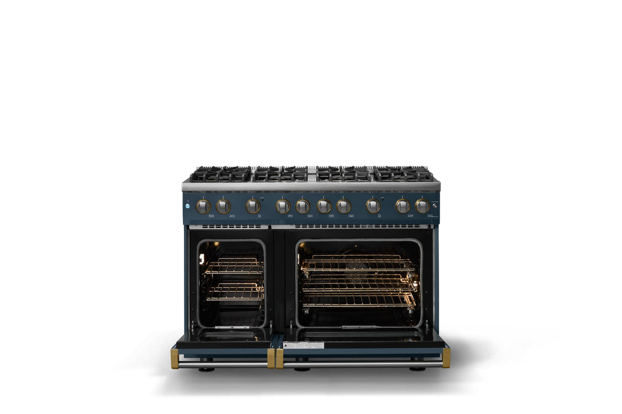 48"W. Sealed Burner Gas Range (Burner: 8b, Finish: Squall, Trim: Brushed Brass, Fuel: Natural Gas)