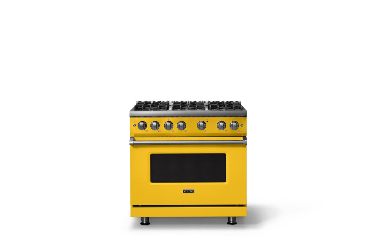 36"W. Sealed Burner Gas Range (Burner: 6b, Finish: Daffodil, Trim: Polished Chrome, Fuel: Natural Gas)