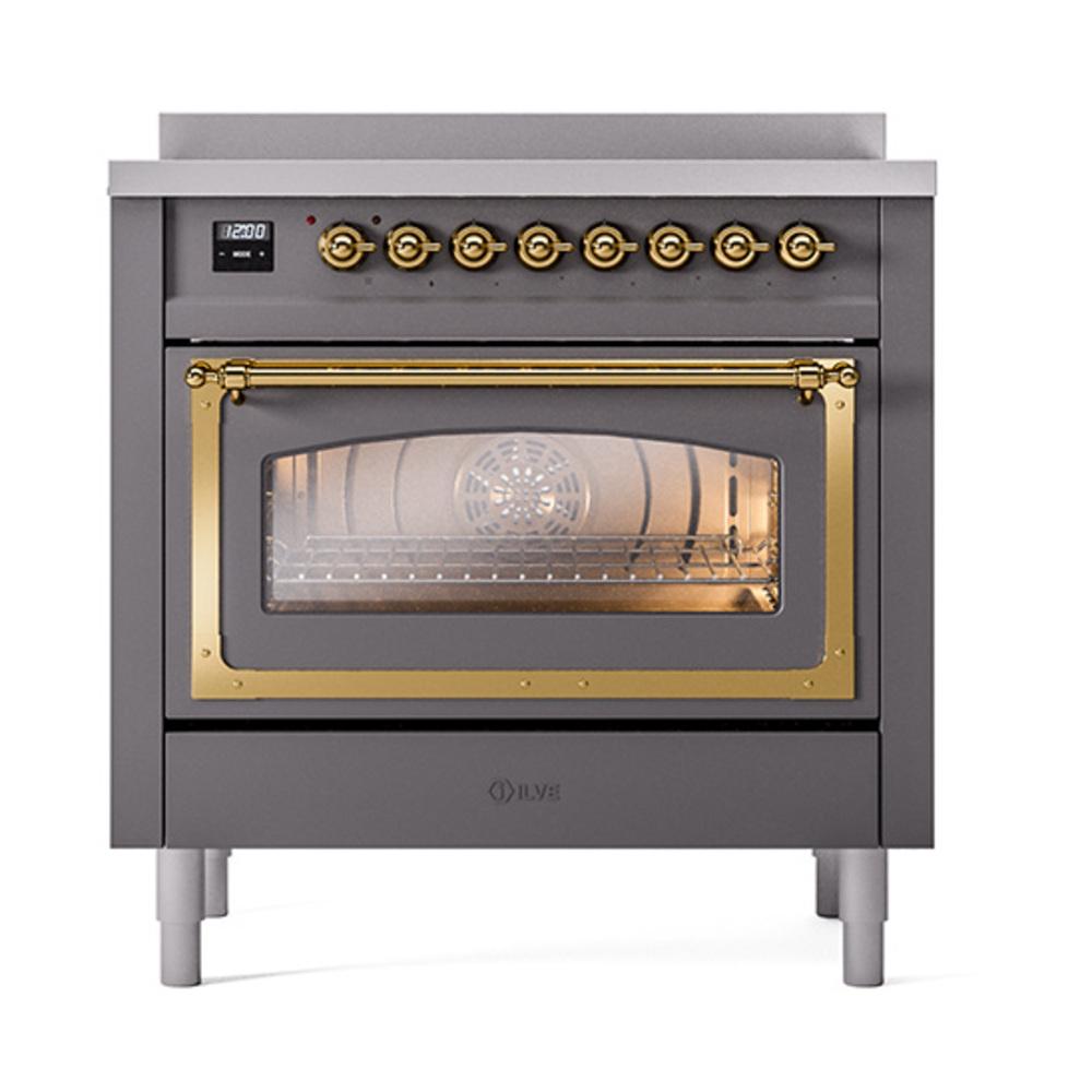 ILVE UNI366NMPMGG Nostalgie II Noblesse 36 inch Induction Range (Triple Glass Door, Graphite Matte, Brass)