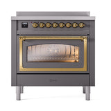 ILVE UNI366NMPMGG Nostalgie II Noblesse 36 inch Induction Range (Triple Glass Door, Graphite Matte, Brass)
