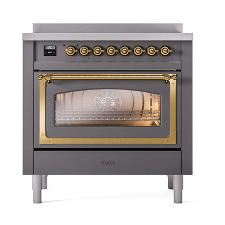 ILVE UNI366NMPMGG Nostalgie II Noblesse 36 inch Induction Range (Triple Glass Door, Graphite Matte, Brass)