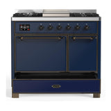 ILVE UMD40FQNR3MBBLP Majestic III 40 inch Dual Fuel Range with 6 Burners and Griddle, Dual Function Burner up to 25,000 BTU (Liquid Propane, Solid Door, Midnight Blue, Burnished)