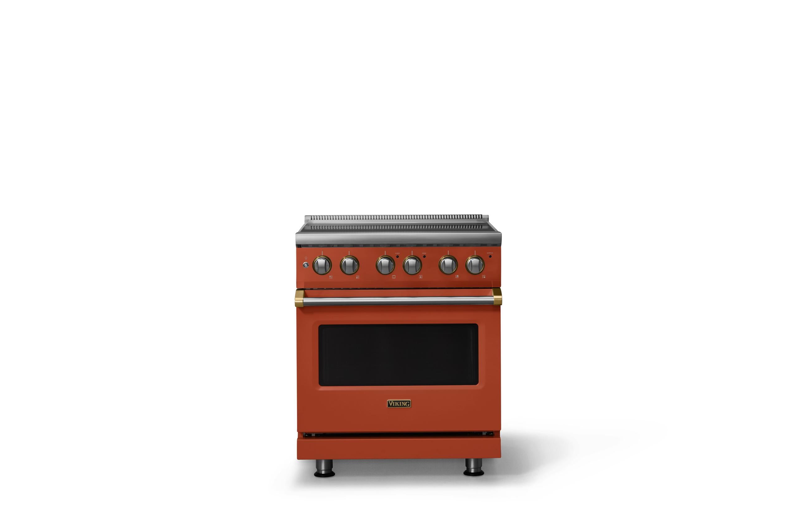 30"W. Electric Range (Finish: Spiced Cider, Trim: Brushed Brass)