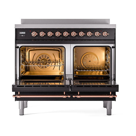 ILVE UNDI406QNMPBKP Nostalgie II Noblesse 40 inch Induction Range (Solid Door, Glossy Black, Copper)