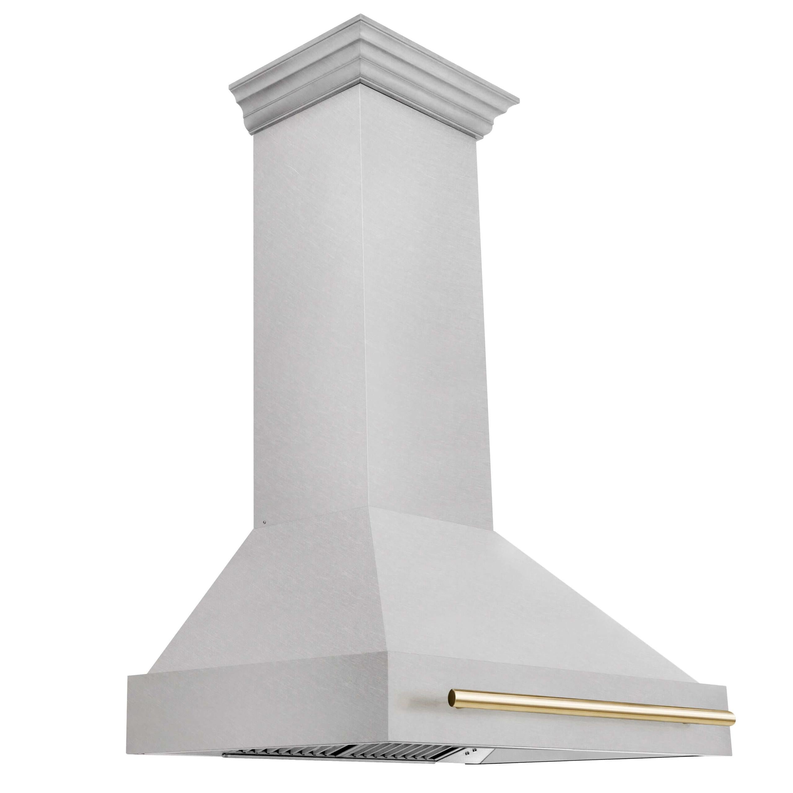 36 in. ZLINE Autograph Edition DuraSnow Stainless Steel Range Hood with Stainless Steel Shell and Colored Handle (8654SNZ-36) [Color: Gold]