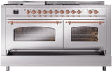 Nostalgie II 60 Inch Dual Fuel Natural Gas Freestanding Range in Stainless Steel with Copper Trim