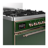 ILVE UM30QNR3EGPLP Majestic III 30 inch Dual Fuel Range with 5 Black Brass Burners, Dual Function Burner up to 25,000 BTU (Liquid Propane, Solid Door, Emerald Green, Copper)