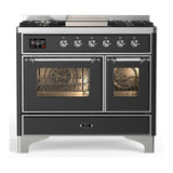 ILVE UMD40FNR3MGC Majestic III 40 inch Dual Fuel Range with 6 Burners and Griddle, Dual Function Burner up to 25,000 BTU (Natural Gas, Triple Glass Door, Graphite Matte, Chrome)
