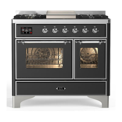 ILVE UMD40FNR3MGC Majestic III 40 inch Dual Fuel Range with 6 Burners and Griddle, Dual Function Burner up to 25,000 BTU (Natural Gas, Triple Glass Door, Graphite Matte, Chrome)