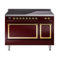 ILVE UNI486QNMPBUG Nostalgie II Noblesse 48 inch Induction Range (Solid Door, Burgundy, Brass)