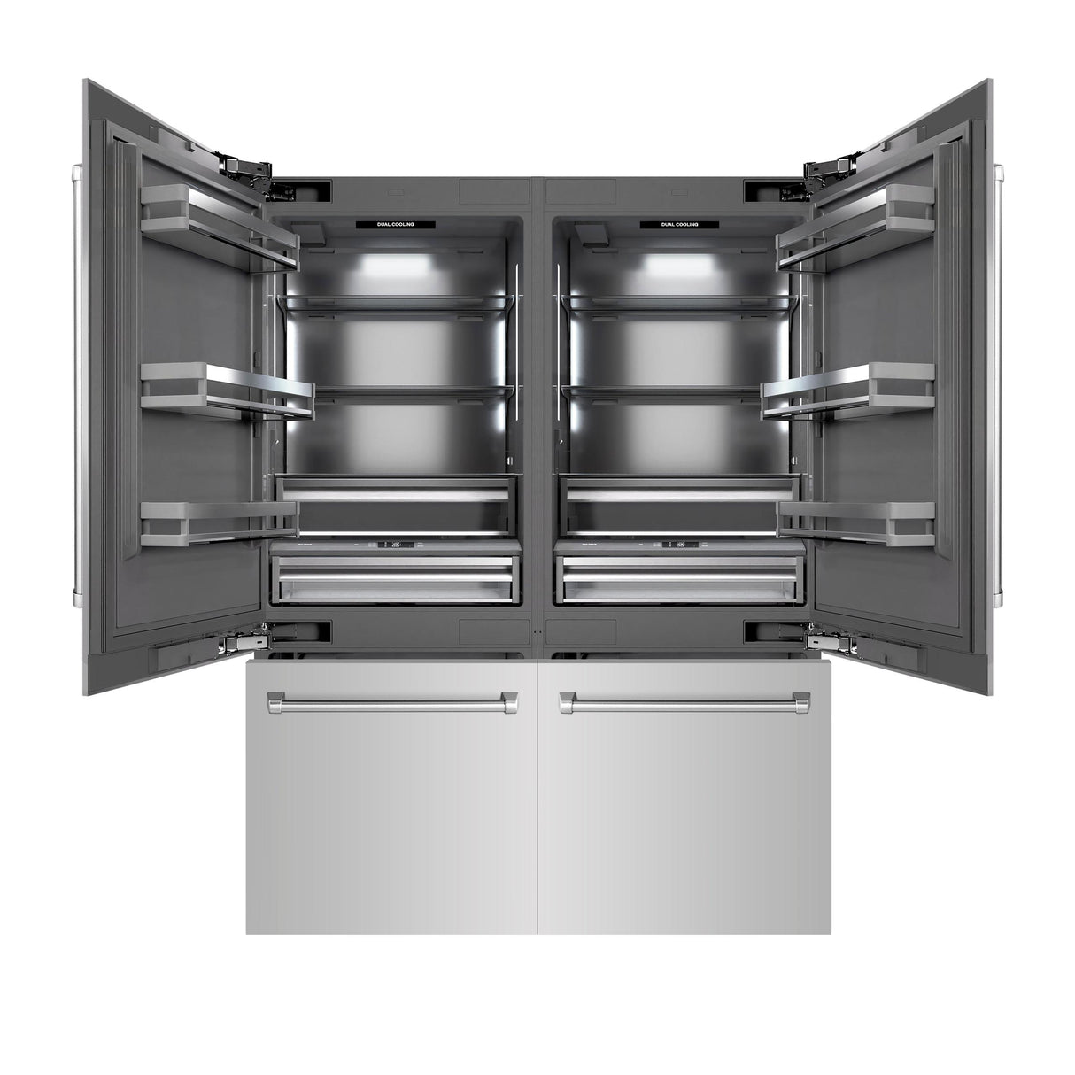 ZLINE 60 in. 32.2 cu. ft. French Door Built-In Bottom Freezer Refrigerator with Water Dispensers and Ice Makers in Stainless Steel with Graphite Gray Interior (GRBIV-304-60)