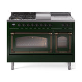 ILVE UN48FSNMPEGBLP Nostalgie II Noblesse 48 inch Dual Fuel Range (5 Sealed Burners + Griddle + French Top, Liquid Propane, Triple Glass Door, Emerald Green, Burnished)