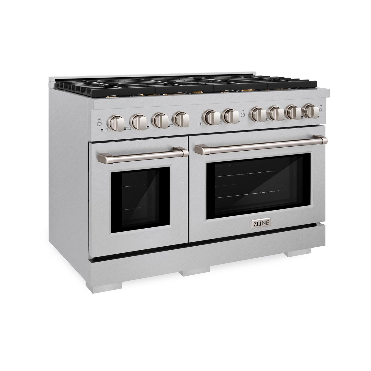ZLINE 48 in. 6.7 cu. ft. Double Oven Gas Range in DuraSnow' Stainless Steel with 8 Brass Burners (SGRS-BR-48)