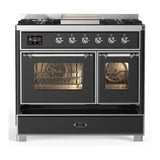 ILVE UMD40FNR3MGCLP Majestic III 40 inch Dual Fuel Range with 6 Burners and Griddle, Dual Function Burner up to 25,000 BTU (Liquid Propane, Triple Glass Door, Graphite Matte, Chrome)