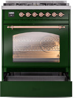 Nostalgie II 30 Inch Dual Fuel Natural Gas Freestanding Range in Emerald Green with Copper Trim