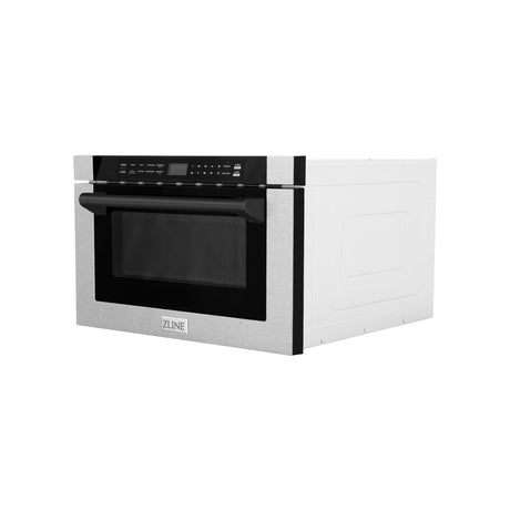 ZLINE Autograph Edition 24" 1.2 cu. ft. Built-in Microwave Drawer with a Traditional Handle in Fingerprint Resistant Stainless Steel and Matte Black Accents (MWDZ-1-H-SS-MB)