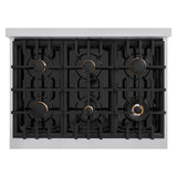 ZLINE Autograph Edition 36 in. 5.2 cu. ft. Select Gas Range with 6 Burner Cooktop and Convection Gas Oven in Stainless Steel with White Matte Door and Matte Black Accents (HGRZ-WM-36-MB)