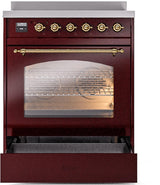 Nostalgie II 30 Inch Electric Freestanding Range in Burgundy with Brass Trim