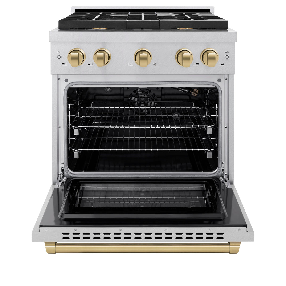 ZLINE Autograph Edition 30 in. 4.2 cu. ft. 4 Burner Gas Range with Convection Gas Oven in DuraSnow' Stainless Steel and Champagne Bronze Accents (SGRSZ-30-CB)