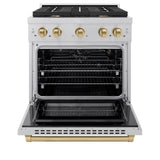 ZLINE Autograph Edition 30 in. 4.2 cu. ft. 4 Burner Gas Range with Convection Gas Oven in DuraSnow' Stainless Steel and Champagne Bronze Accents (SGRSZ-30-CB)