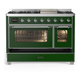 ILVE UM48FNR3EGCLP Majestic III 48 inch Dual Fuel Range with 8 Burners and Griddle, Dual Function Burner up to 25,000 BTU (Liquid Propane, Triple Glass Door, Emerald Green, Chrome)