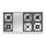 ILVE UHCP48FNSSP Nostalgie II 48 inch Built-In Gas Rangetop with Griddle, in Stainless Steel (Natural Gas, Copper)