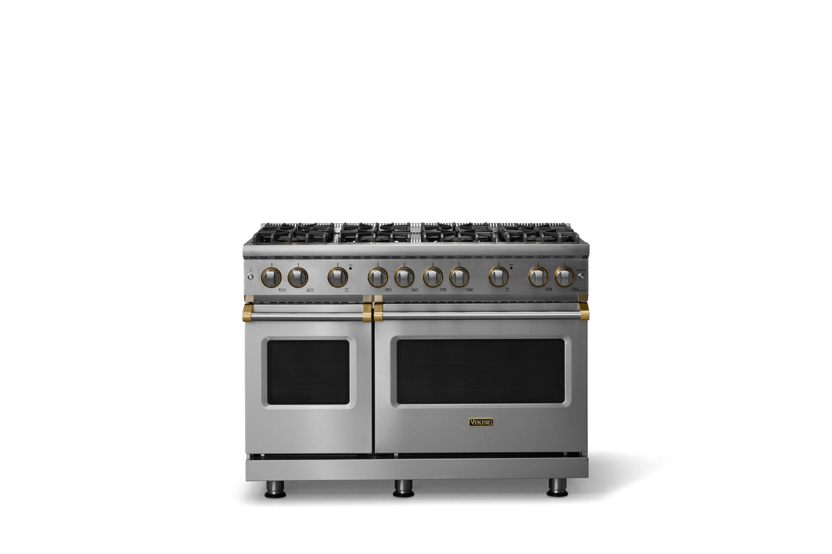 48"W. Sealed Burner Gas Range (Burner: 8b, Finish: Stainless Steel, Trim: Brushed Brass, Fuel: Propane)