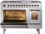 Nostalgie II 48 Inch Dual Fuel Natural Gas Freestanding Range in Stainless Steel with Bronze Trim