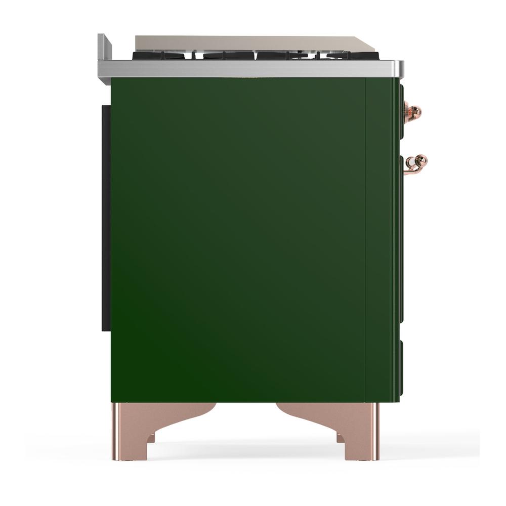 ILVE UM60FQNR3EGPLP Majestic III 60 inch Dual Fuel Range with 9 Burners and Griddle, Dual Function Burner up to 25,000 BTU (Liquid Propane, Solid Door, Emerald Green, Copper)