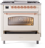 Nostalgie II 36 Inch Dual Fuel Liquid Propane Freestanding Range in Antique White with Copper Trim
