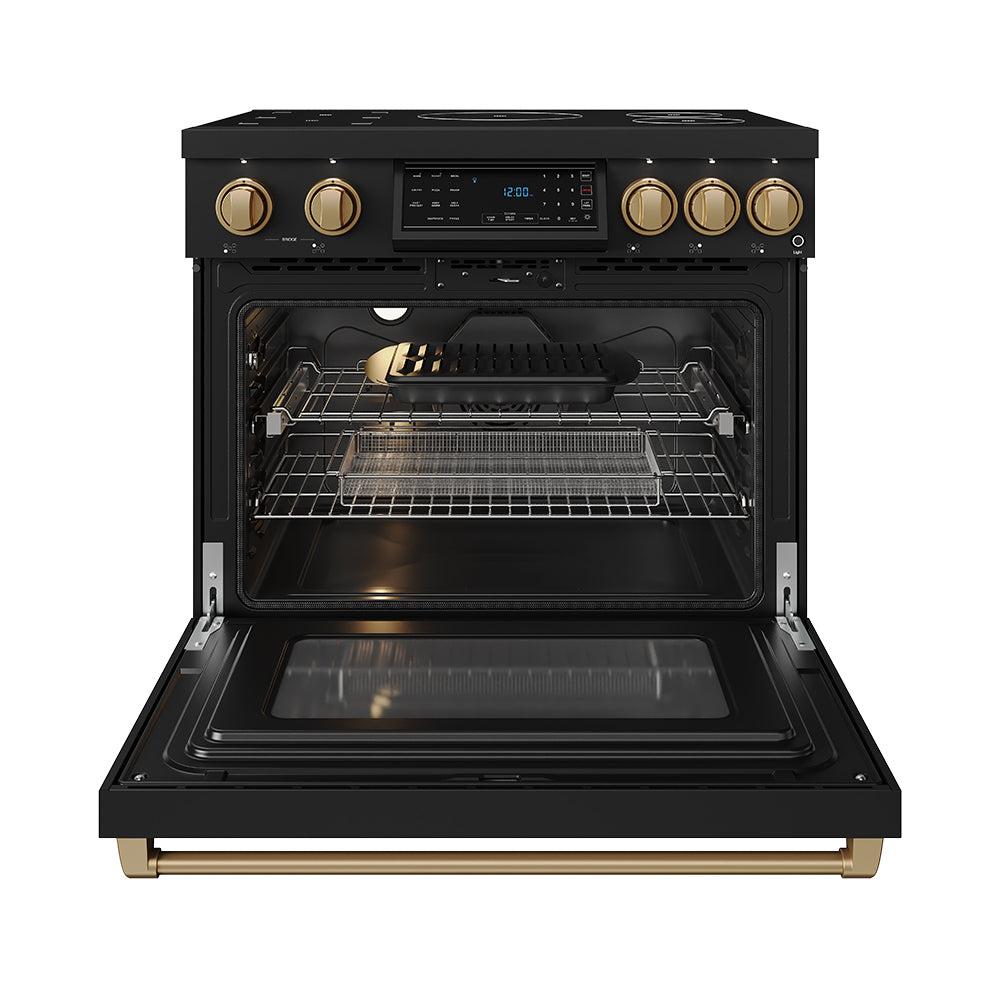 36 Inch Professional Induction Range With Tilt Panel Touch Control In Black and Bronze  Gordon Ramsay Series