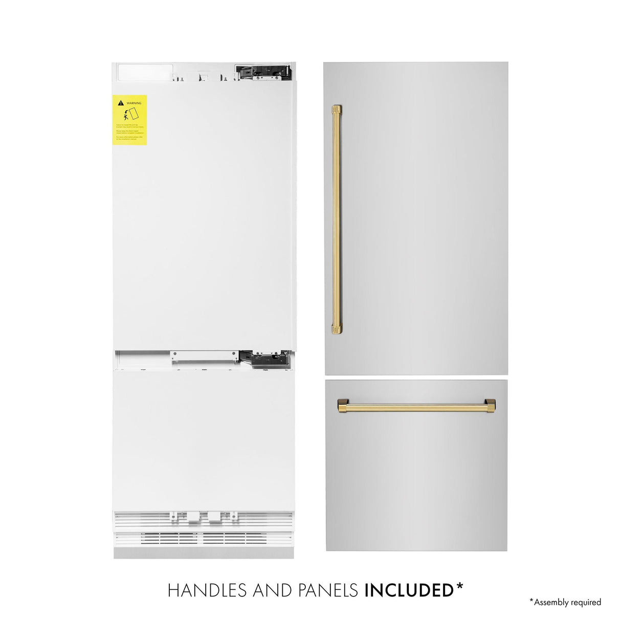 Products ZLINE 30? Autograph Edition 16.1 cu. ft. Built-in 2-Door Bottom Freezer Refrigerator with Internal Water and Ice Dispenser in Stainless Steel with Polished Gold Accents (RBIVZ-304-30-G)