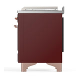 ILVE UM48FSQNR3BUP Majestic III 48 inch Dual Fuel Range with 5 Black Brass Burners, Griddle and French Top, Dual Function Burner up to 25,000 BTU (Natural Gas, Solid Door, Burgundy, Copper)