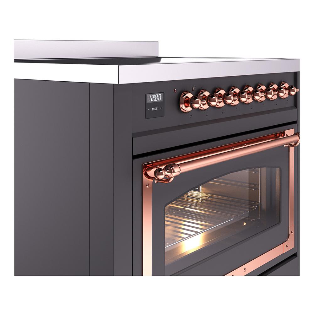 ILVE UNI366NMPMGP Nostalgie II Noblesse 36 inch Induction Range (Triple Glass Door, Graphite Matte, Copper)