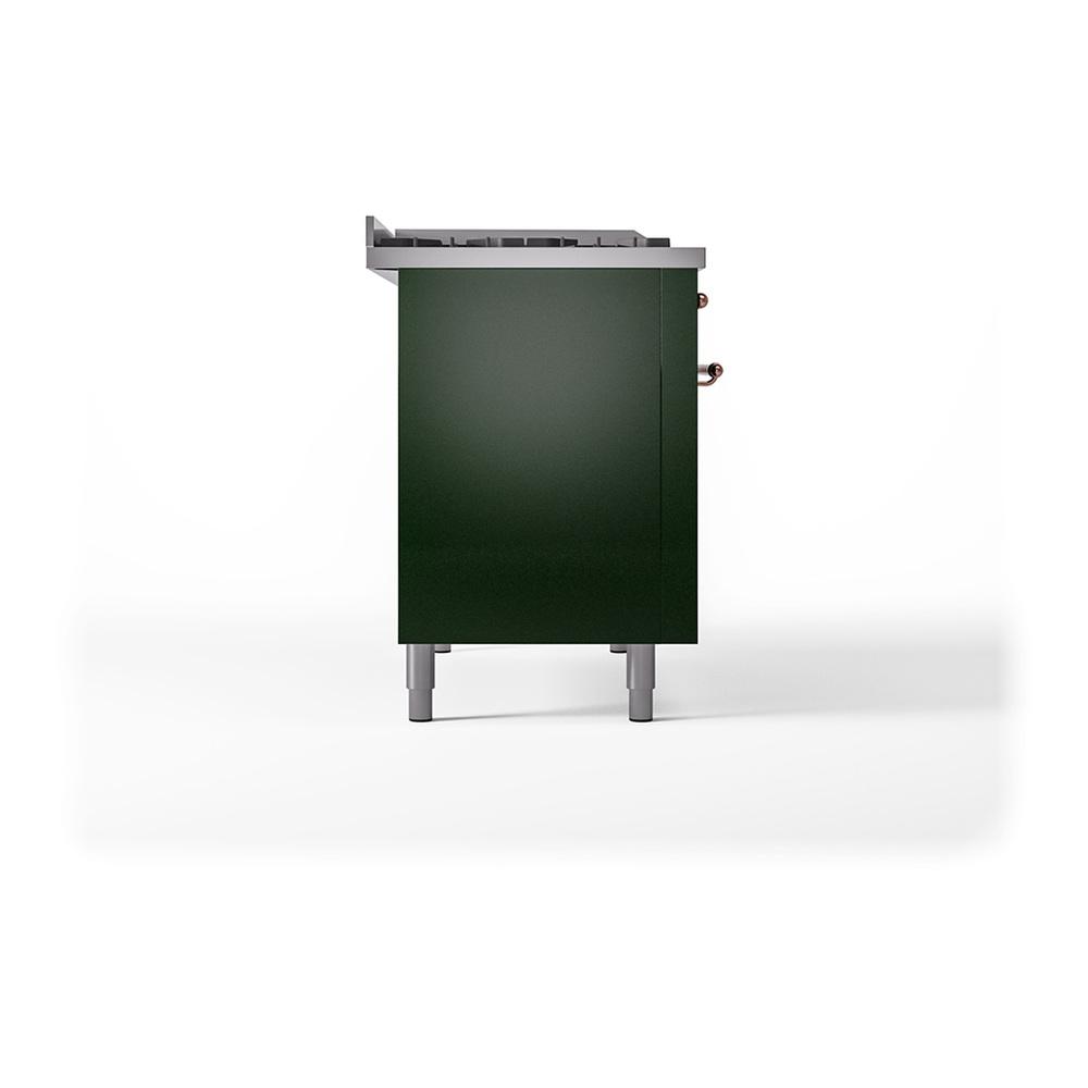 ILVE UN48FSQNMPEGPLP Nostalgie II Noblesse 48 inch Dual Fuel Range (5 Sealed Burners + Griddle + French Top, Liquid Propane, Solid Door, Emerald Green, Copper)