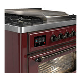 ILVE UM36FNR3BUB Majestic III 36 inch Dual Fuel Range with 6 Black Brass Burners and Griddle, Dual Function Burner up to 25,000 BTU (Triple Glass Door, Burgundy, Burnished, Natural Gas)