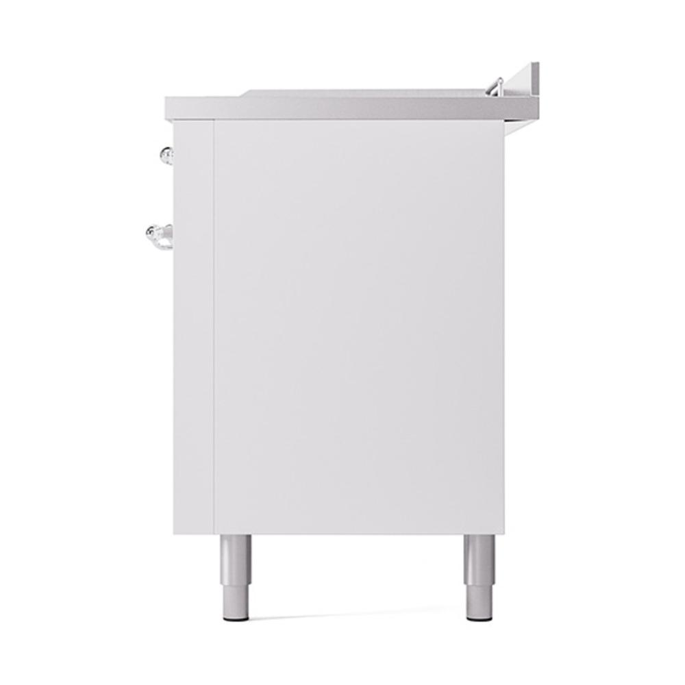 ILVE UN60FSQNMPWHCLP Nostalgie II Noblesse 60 inch Dual Fuel Range (7 Sealed Burners + Griddle + French Top, Liquid Propane, Solid Door, White, Chrome)