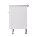 ILVE UN60FSQNMPWHCLP Nostalgie II Noblesse 60 inch Dual Fuel Range (7 Sealed Burners + Griddle + French Top, Liquid Propane, Solid Door, White, Chrome)