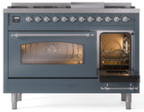 Nostalgie II 48 Inch Dual Fuel Natural Gas Freestanding Range in Blue Grey with Chrome Trim