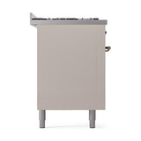 ILVE UN60FQNMPAWBLP Nostalgie II Noblesse 60 inch Dual Fuel Range (9 Sealed Burners + Griddle, Liquid Propane, Solid Door, Antique White, Burnished)