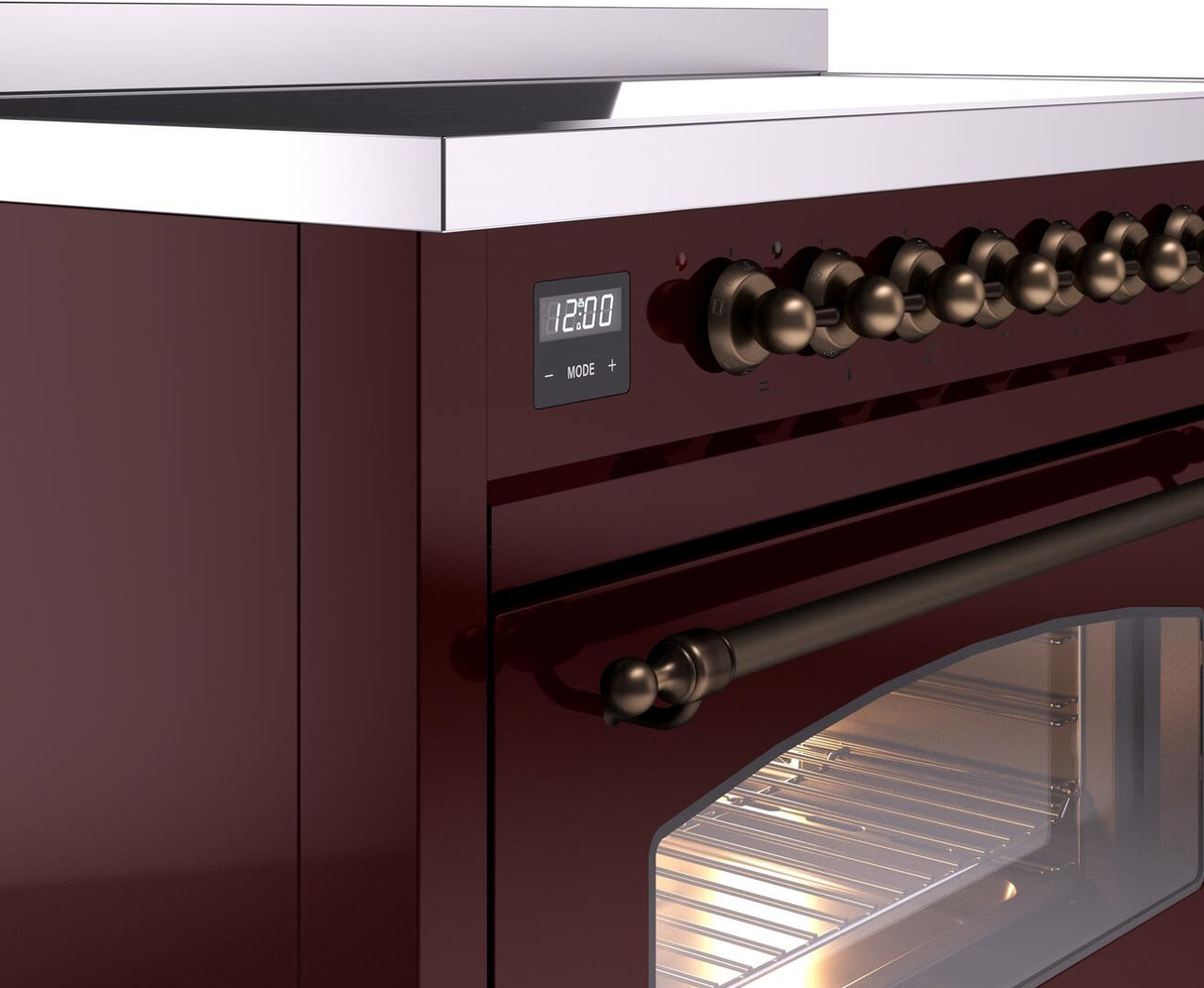 Nostalgie II 48 Inch Electric Freestanding Range in Burgundy with Bronze Trim